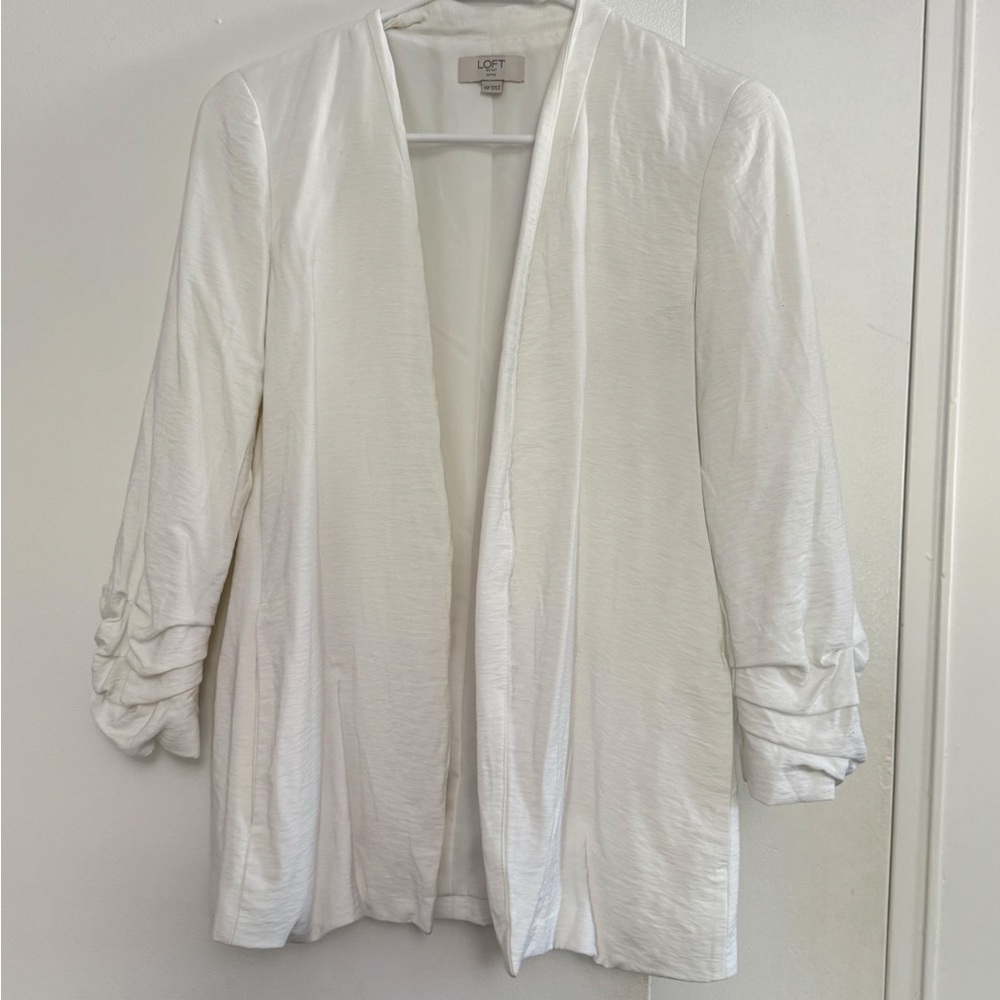 LOFT Outlet Petite White Open-Front Blazer Cardigan